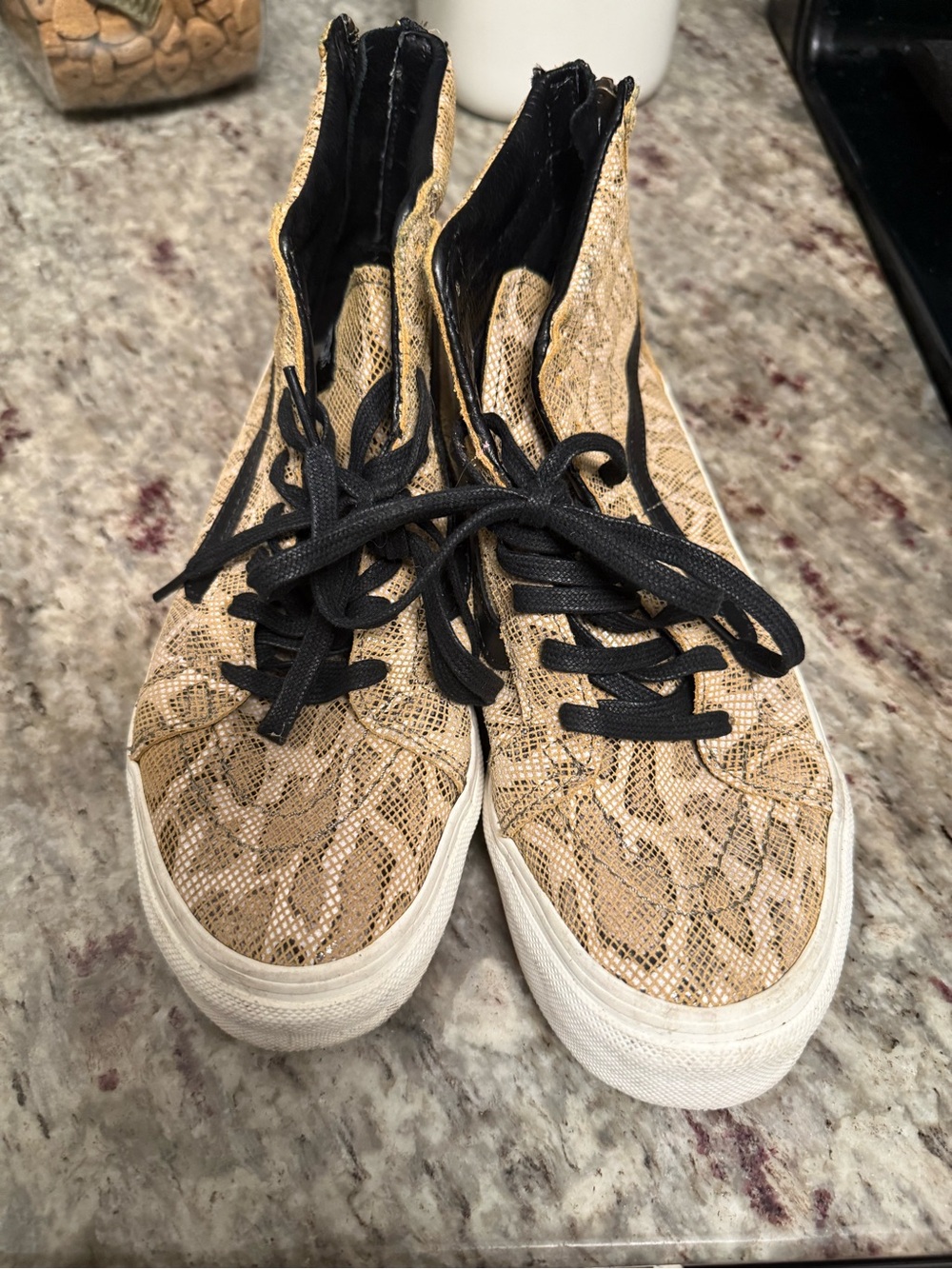 Vans Tan Snake-Print High-Top Sneakers with Black Laces